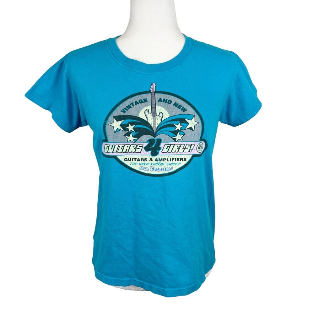 Fossil Brand Shirt Women Small Blue Graphic Guitars 4 Girls San Francisco Tee